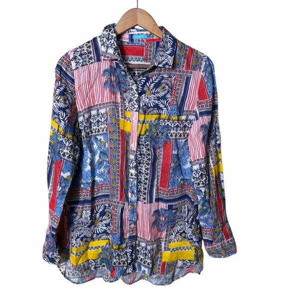 J. McLaughlin Brit Linen Long Sleeve Button Down in Palm Park Size Medium - Picture 3 of 13